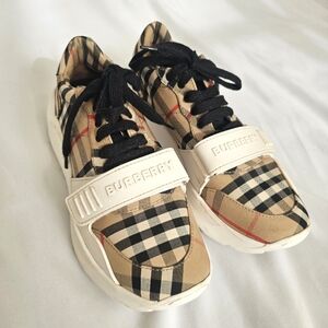 BURBERRY Regis Sneakers Plaid Print Burberry Logo Older Version Size 7W IT 37.5